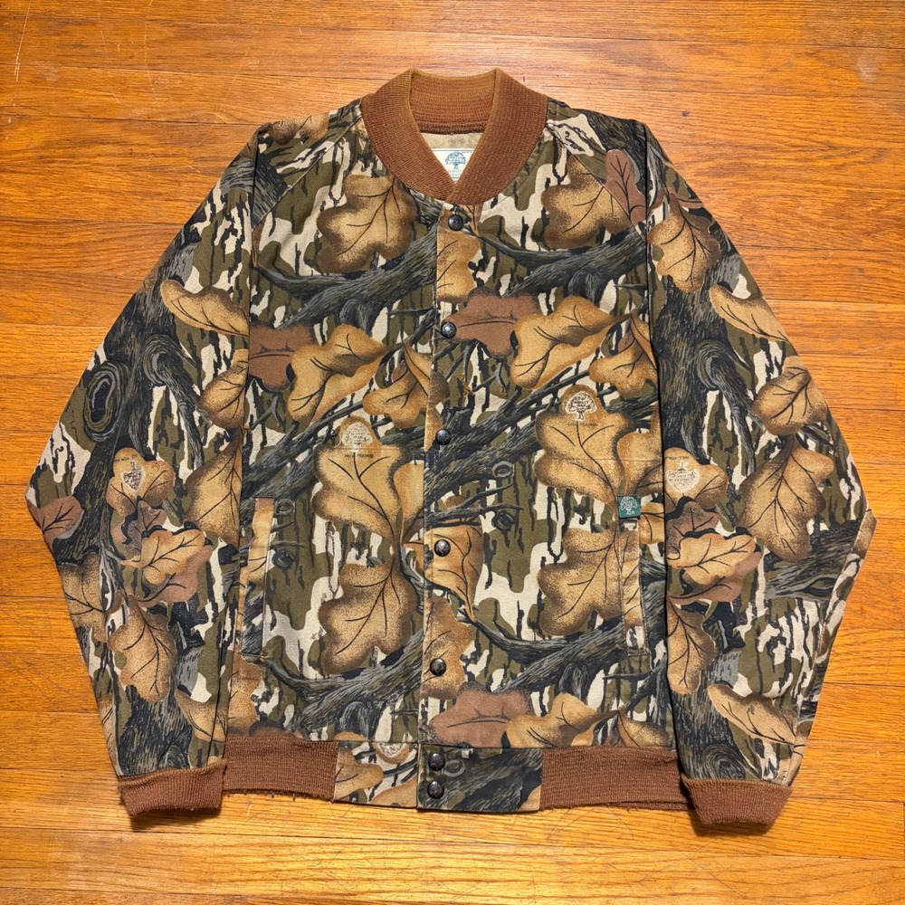 Vintage 80s Mossy Tree Stand Camo Bomber Jacket Mens Medium Made in USA